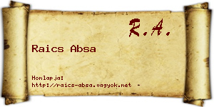 Raics Absa névjegykártya